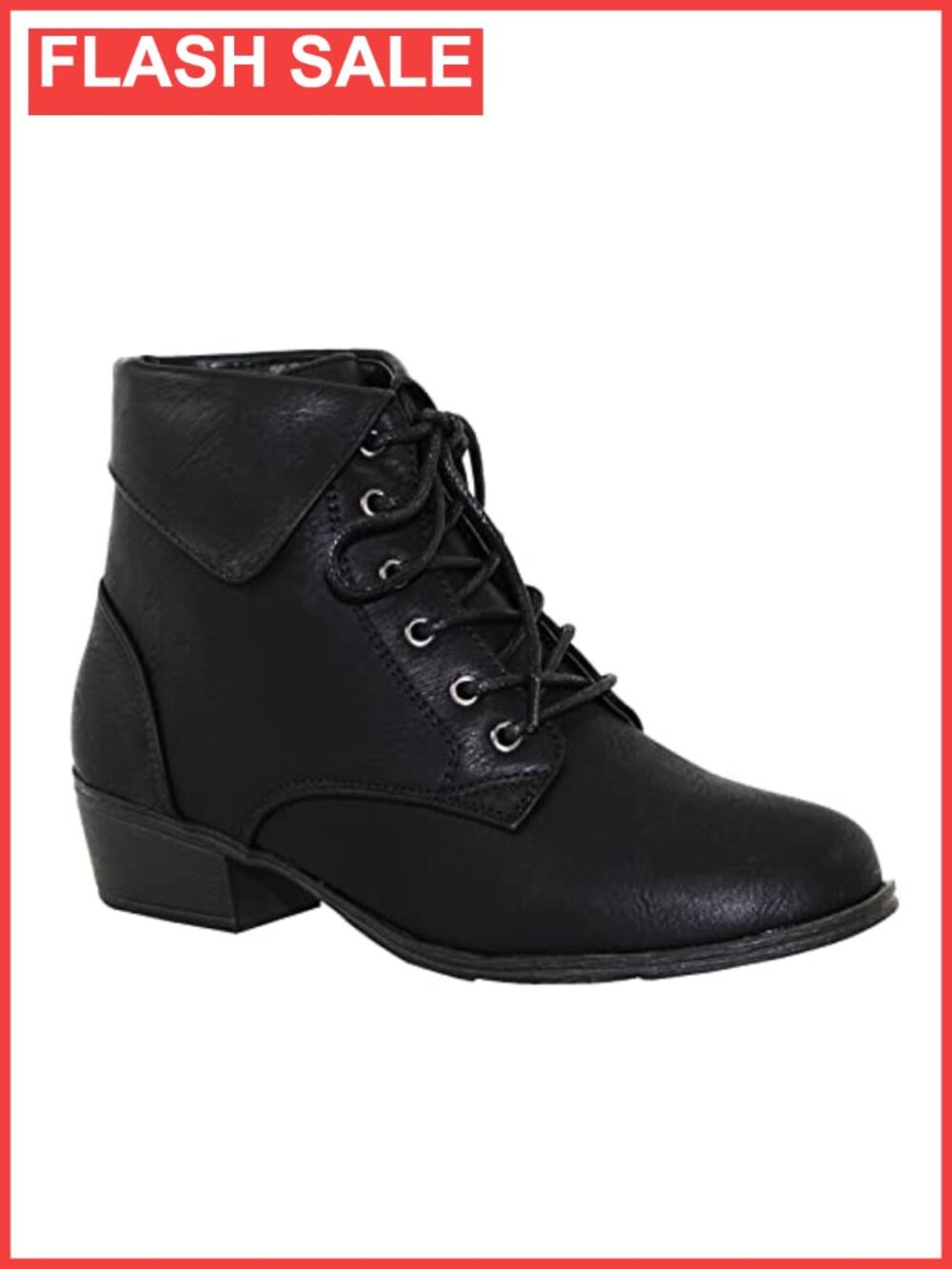 Foldover Lace Up Low Chunky Heel Ankle Booties